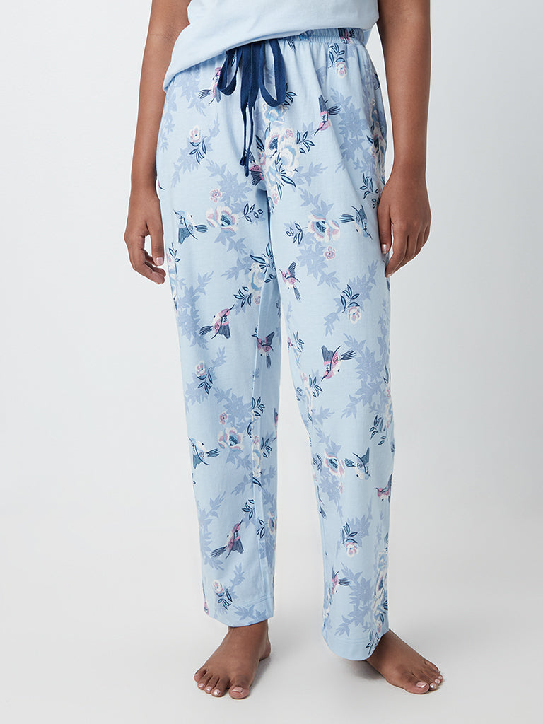 Wunderlove Light Blue Floral-Printed Pyjamas