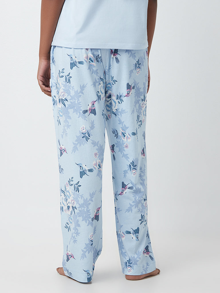 Wunderlove Light Blue Floral-Printed Pyjamas