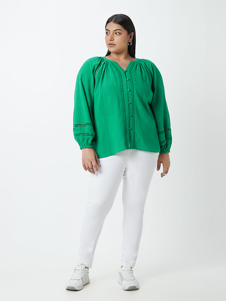 Gia Curves Green Pure-Cotton Blouse