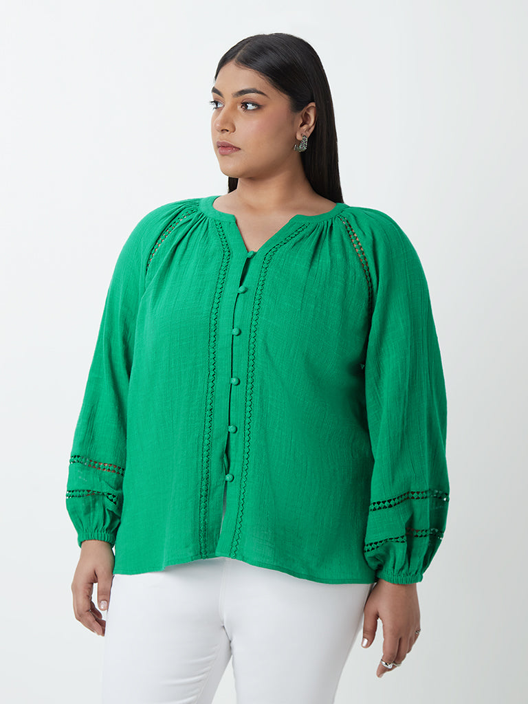 Gia Curves Green Pure-Cotton Blouse