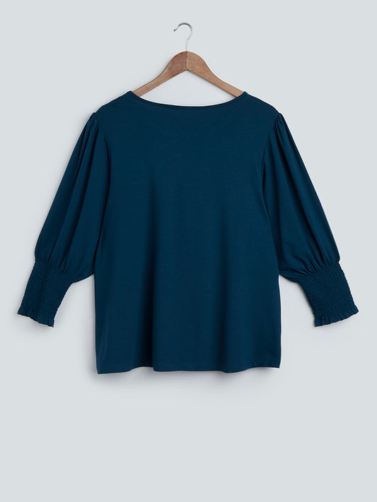 Gia Curves Teal Smocked Detail Top