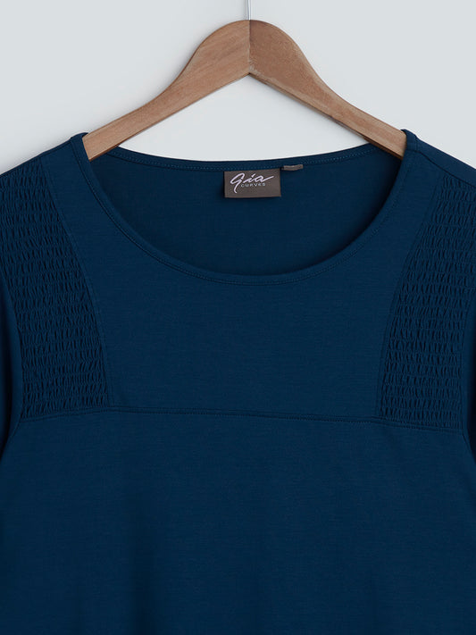 Gia Curves Teal Smocked Detail Top