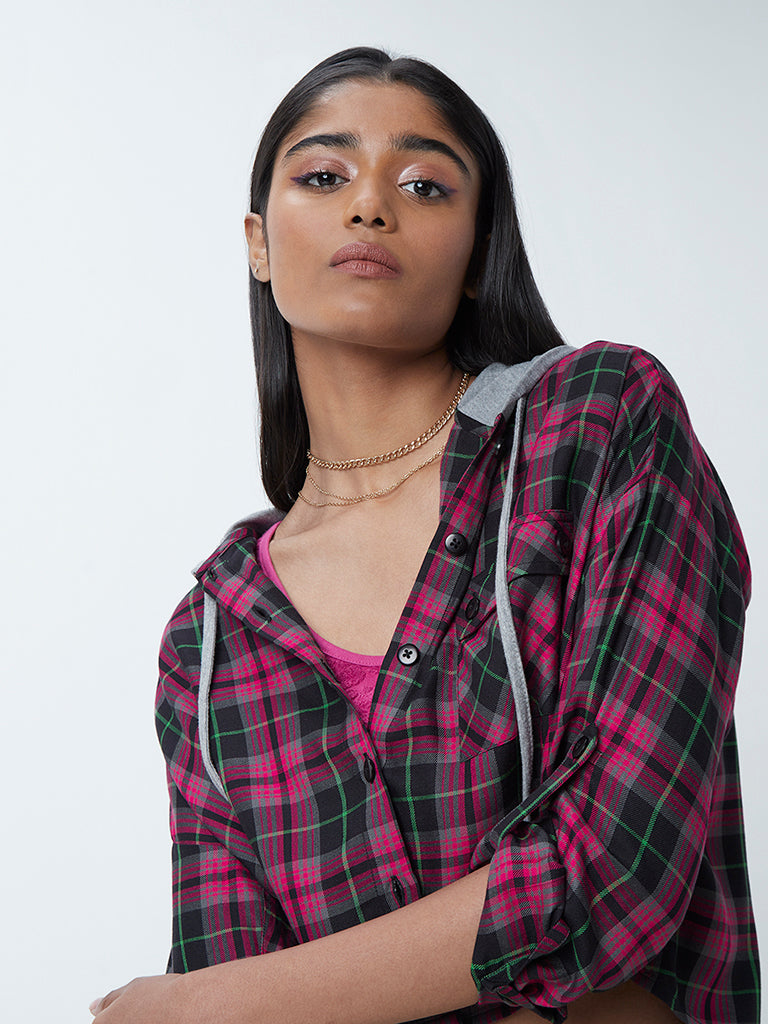 Shop Nuon Multicolour Checkered Hooded Shirt Online – Westside