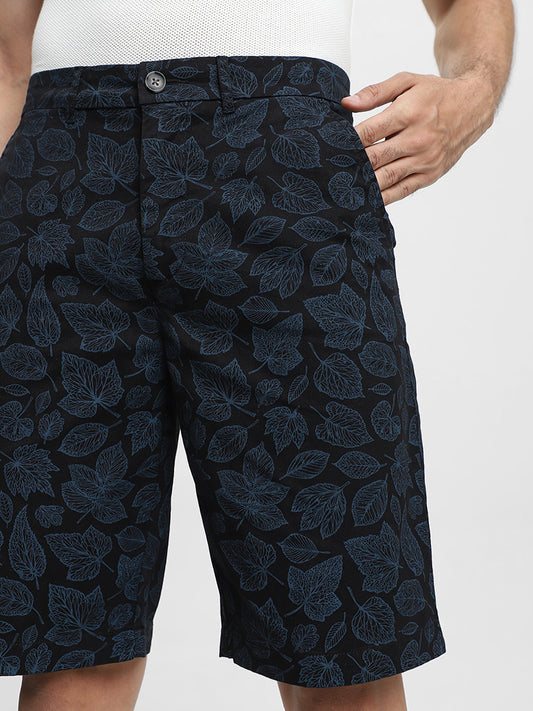 WES Casuals Printed Black Shorts