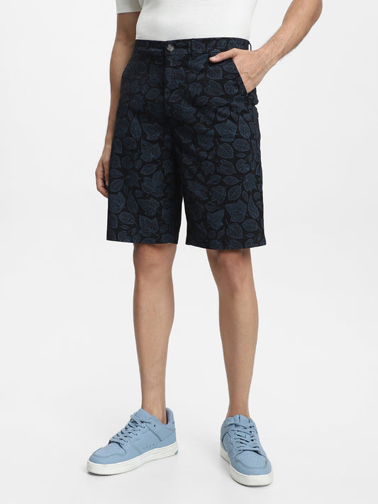 WES Casuals Printed Black Shorts