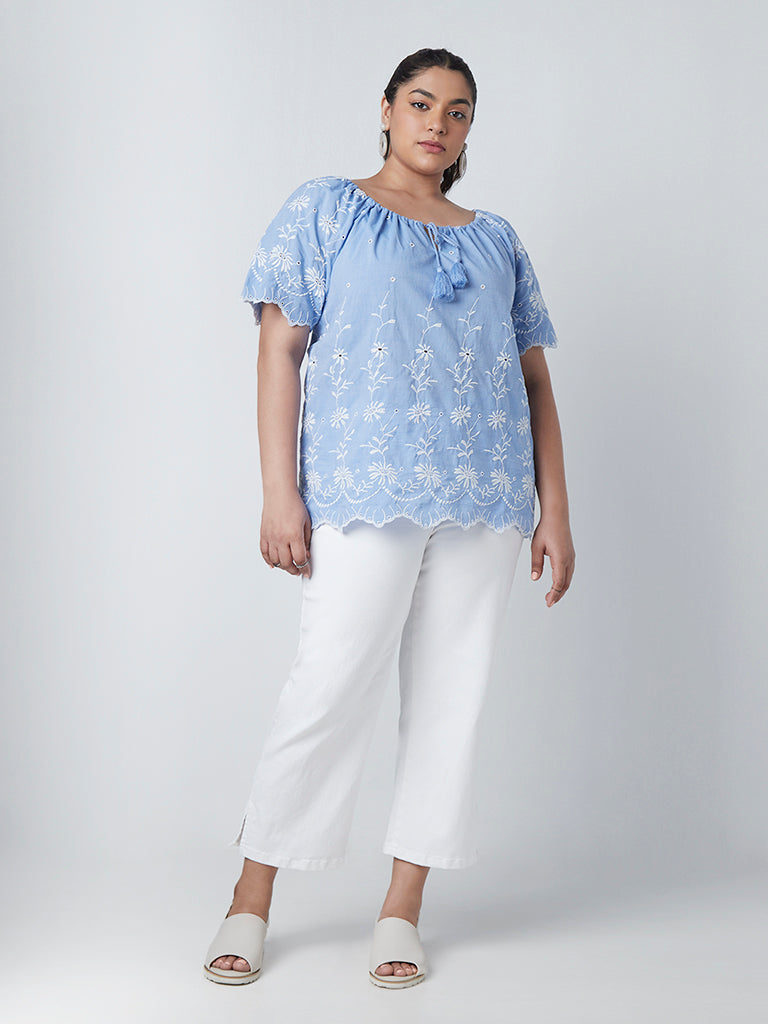 Gia Curves Blue Embroidered Top