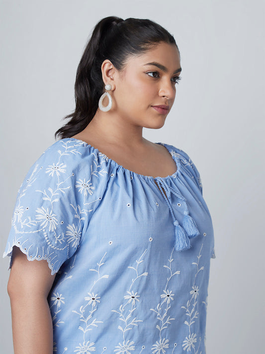 Gia Curves Blue Embroidered Top