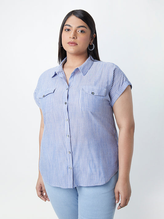 Gia Curves Blue Striped Shirt