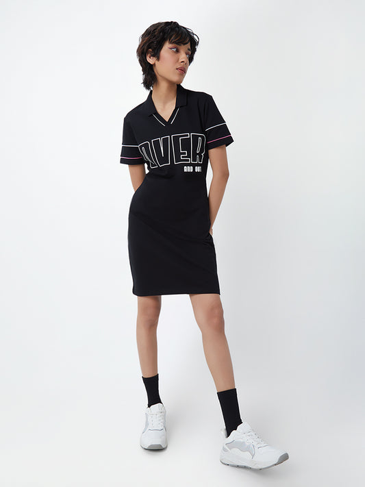 Studiofit Black Text-Design Dress