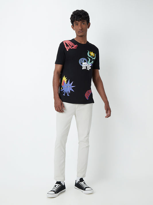 Nuon Black Printed Slim-Fit T-Shirt
