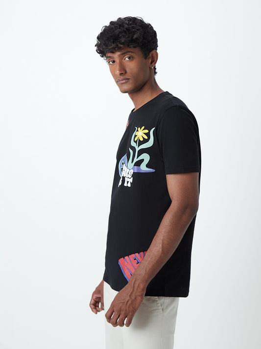 Nuon Black Printed Slim-Fit T-Shirt