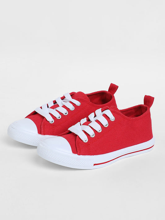 Yellow Red Lace-Up Canvas Sneakers