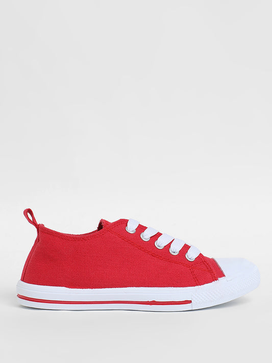 Yellow Red Lace-Up Canvas Sneakers