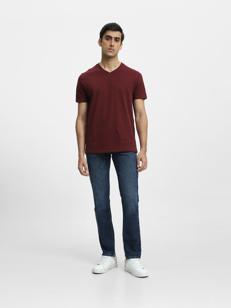 WES Casuals Wine Slim-Fit T-Shirt