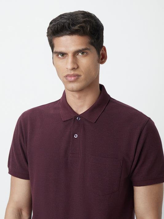 WES Casuals Wine Slim-Fit Polo T-Shirt