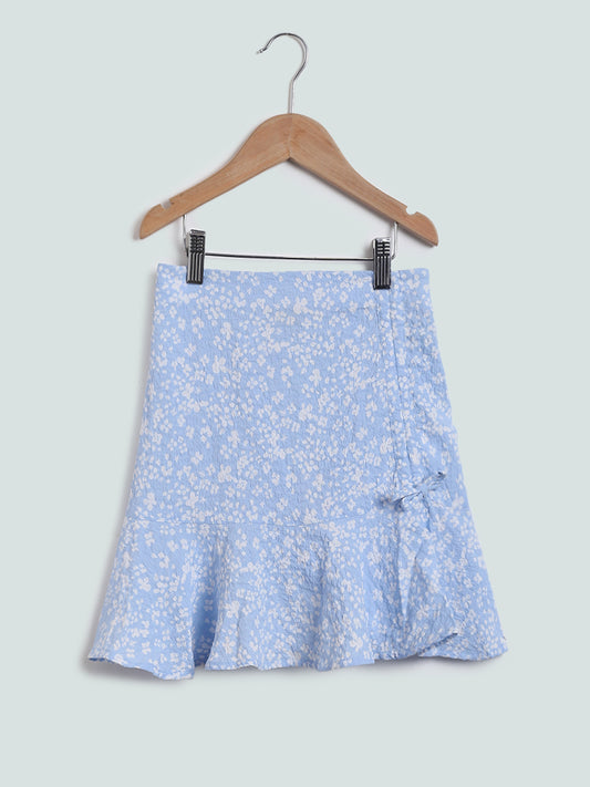 Y&F Printed Blue Skirt