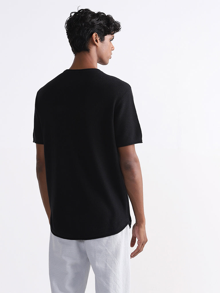 ETA Solid Black Slim Fit T-Shirt