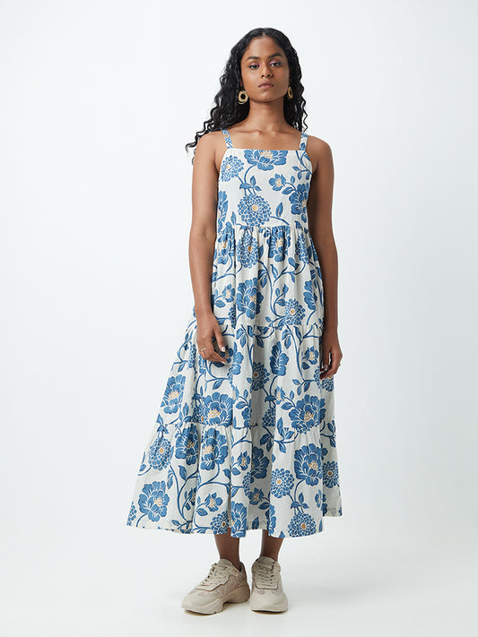 Bombay Paisley Blue Floral-Printed Tiered Dress