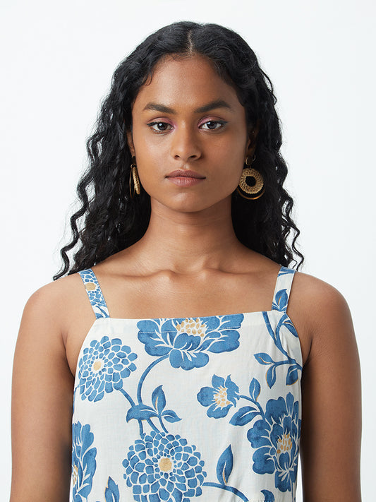 Bombay Paisley Blue Floral-Printed Tiered Dress