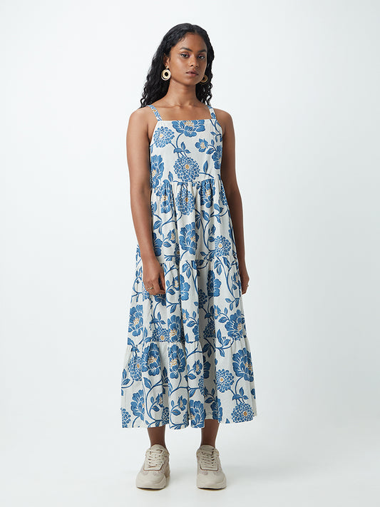 Bombay Paisley Blue Floral-Printed Tiered Dress
