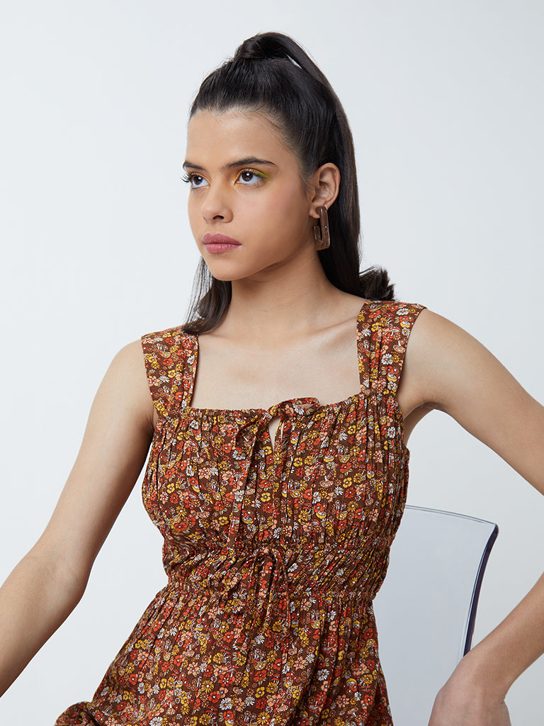 Nuon Brown Floral-Patterned Dress