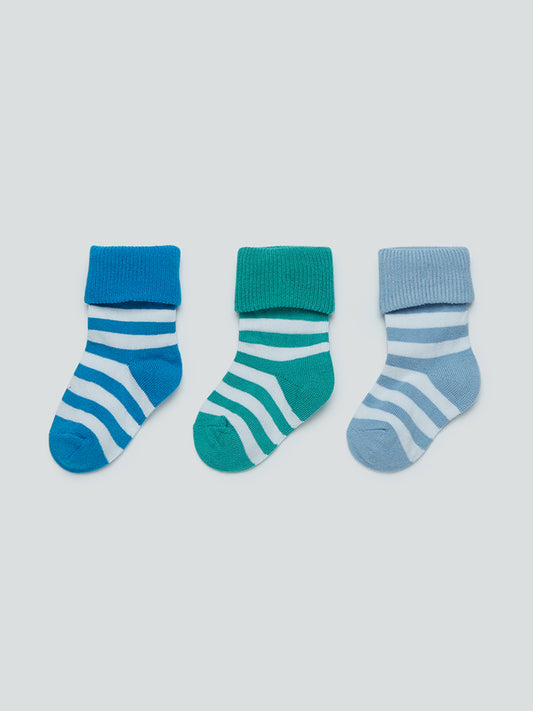 HOP Baby Blue Striped Socks Pack Of Three