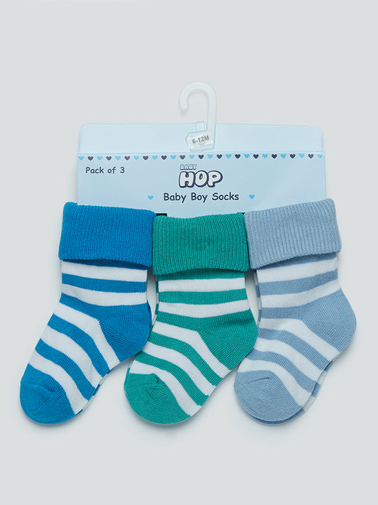 HOP Baby Blue Striped Socks Pack Of Three