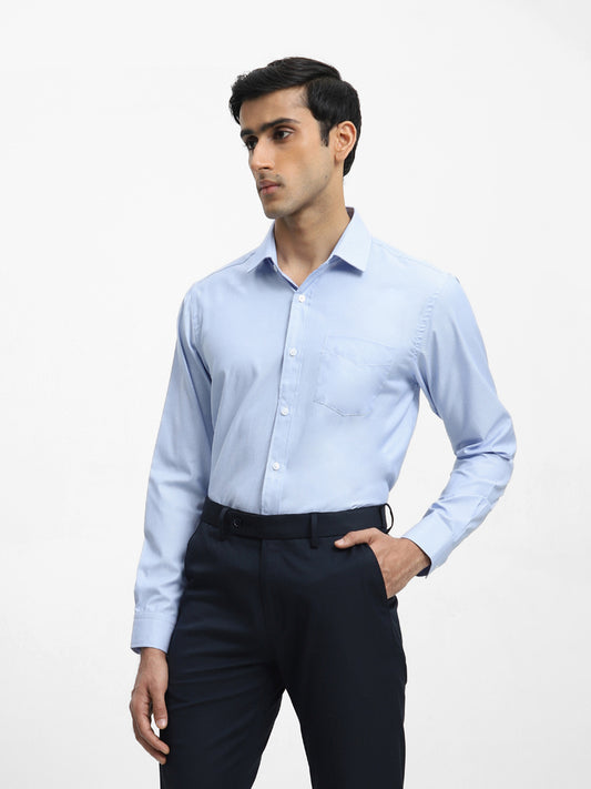 WES Formals Dobby Blue Relaxed Fit Shirt