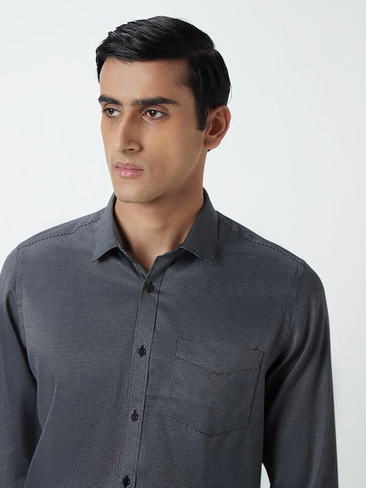 WES Formals Black Printed Slim-Fit Shirt