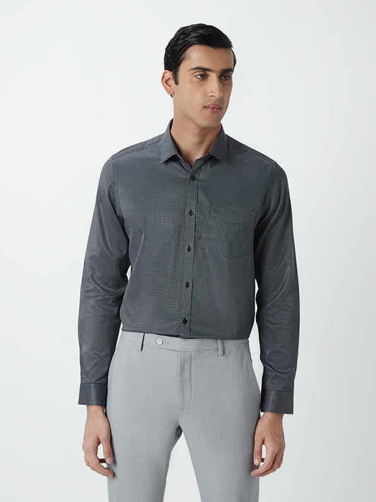 WES Formals Black Printed Slim-Fit Shirt