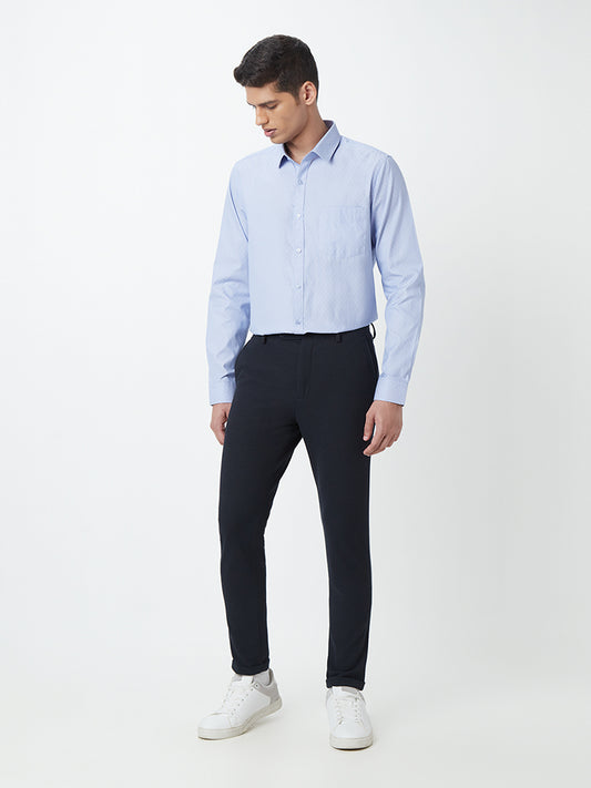 WES Formals Blue Printed Slim-Fit Shirt