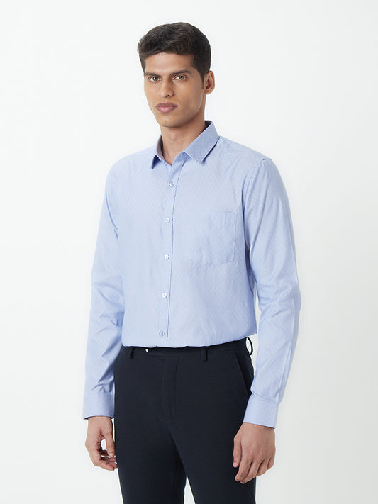 WES Formals Blue Printed Slim-Fit Shirt