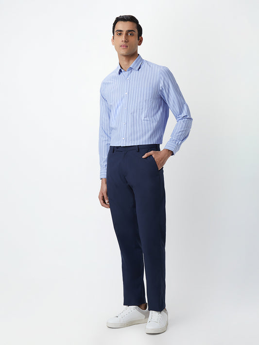 WES Formals Blue Stripe Print Slim-Fit Shirt