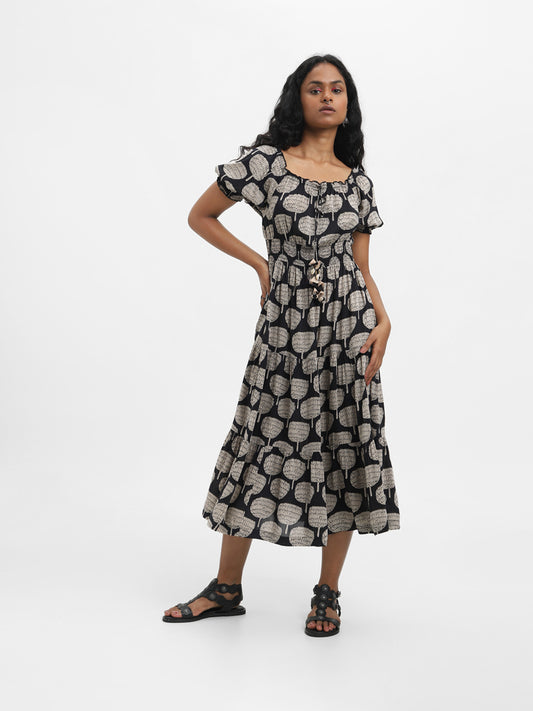 Bombay Paisley Printed Black Dress