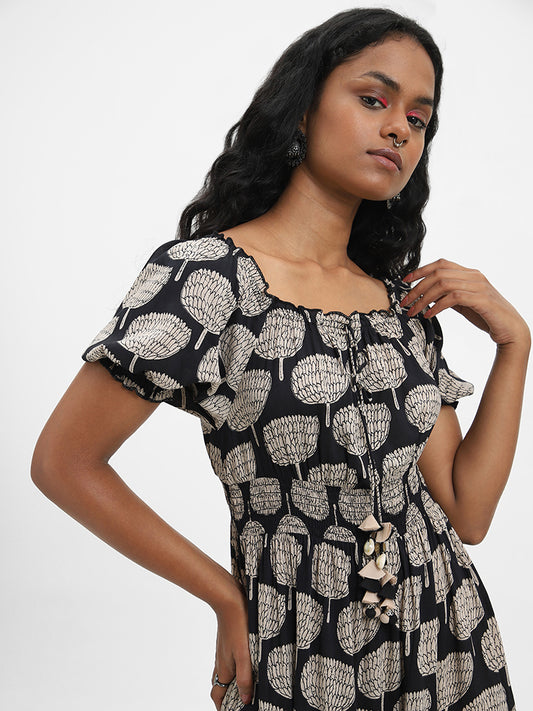 Bombay Paisley Printed Black Dress