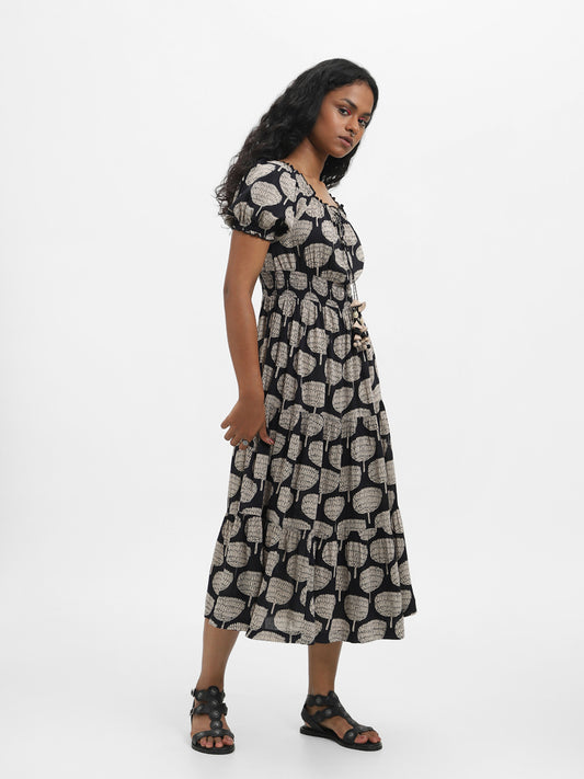 Bombay Paisley Printed Black Dress