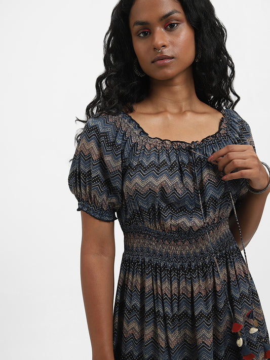 Bombay Paisley Printed Indigo Dress