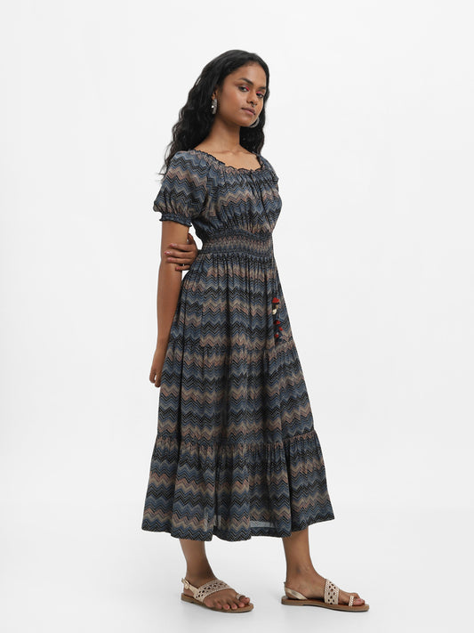 Bombay Paisley Printed Indigo Dress