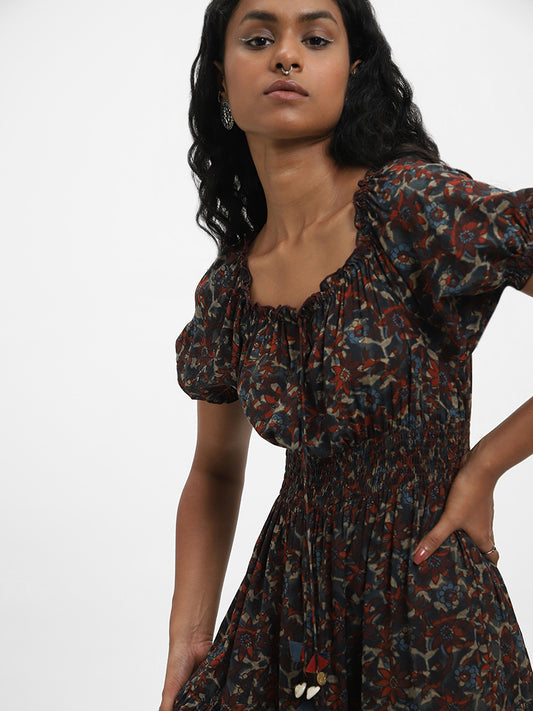 Bombay Paisley Printed Indigo Dress