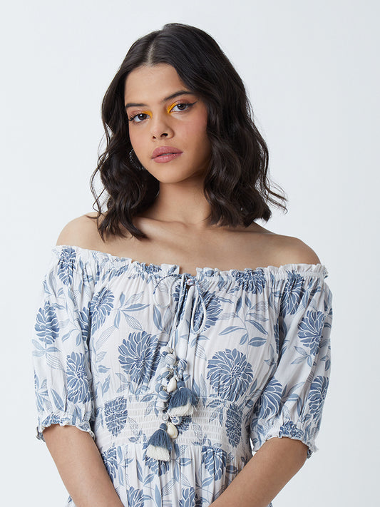 Bombay Paisley Blue Floral Tiered Dress