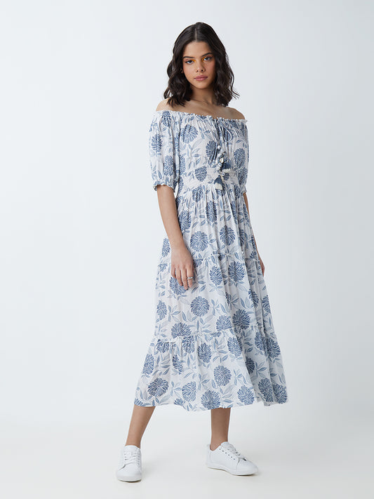 Bombay Paisley Blue Floral Tiered Dress