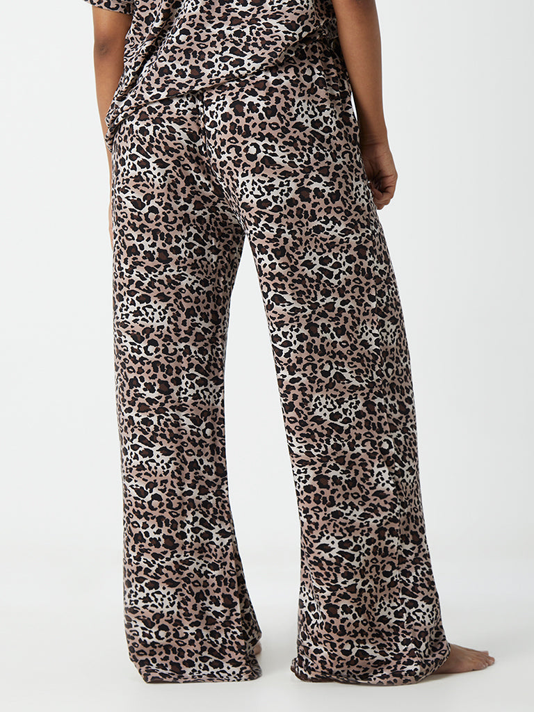 Wunderlove Brown Printed Relaxed-Fit Supersoft Pyjamas