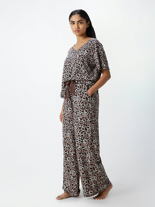 Wunderlove Brown Printed Relaxed-Fit Supersoft T-Shirt