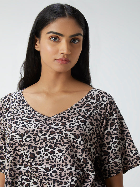 Wunderlove Brown Printed Relaxed-Fit Supersoft T-Shirt