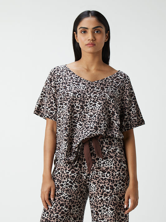 Wunderlove Brown Printed Relaxed-Fit Supersoft T-Shirt
