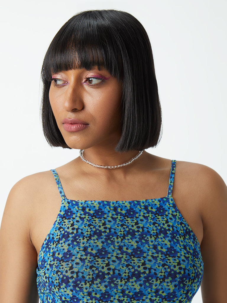 Nuon Blue Floral-Patterned Crop Top