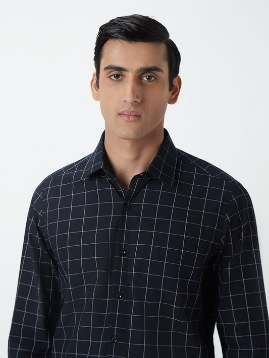 WES Formals Black Check Print Slim-Fit Shirt
