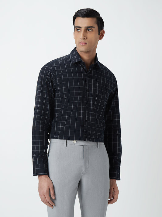 WES Formals Black Check Print Slim-Fit Shirt