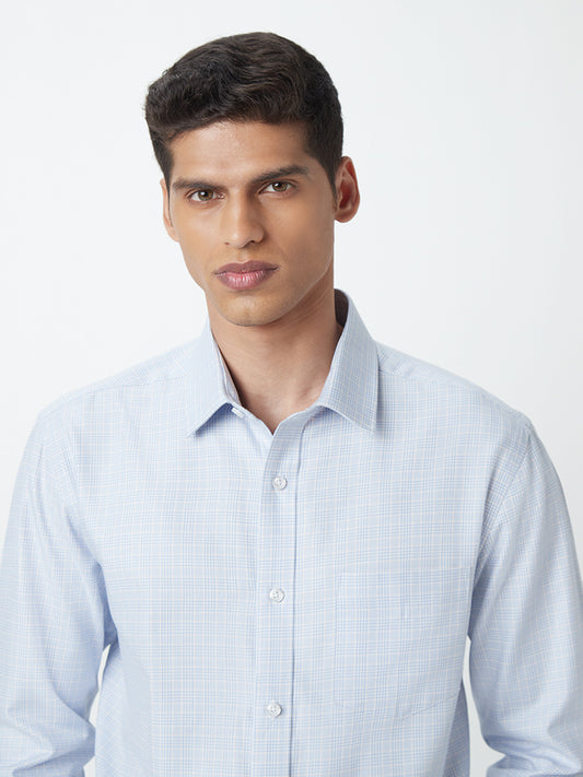 WES Formals Light Blue Checked Relaxed-Fit Shirt