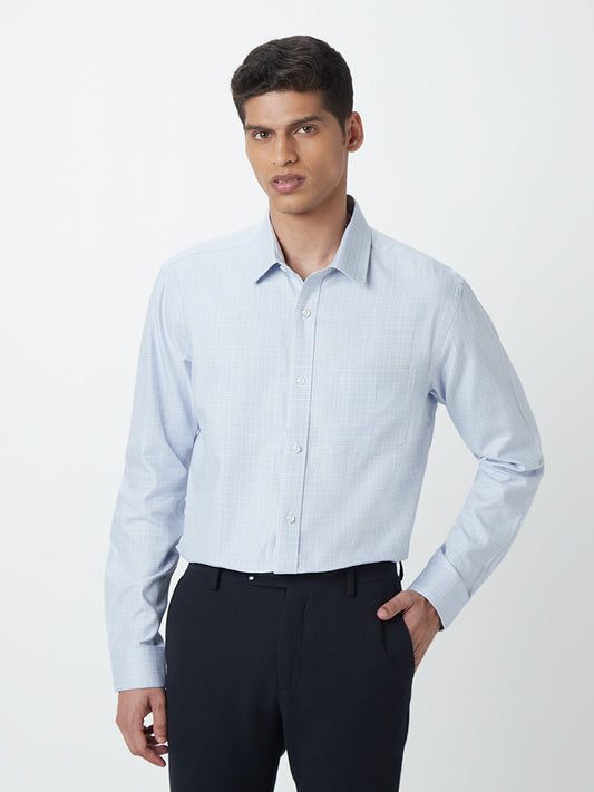 WES Formals Light Blue Checked Relaxed-Fit Shirt